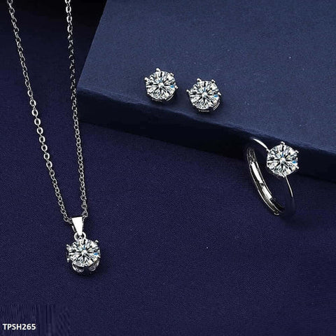 Round Silver Stone Pendant Set